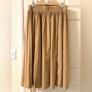 J. Crew Cotton Blend Soft Pleated Midi Skirt Tan Size L, Pull On Waist